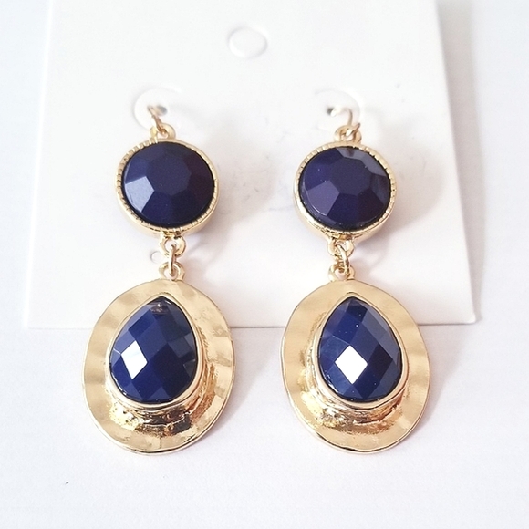 Jewelry - Gold with Blue Crystal Earrings